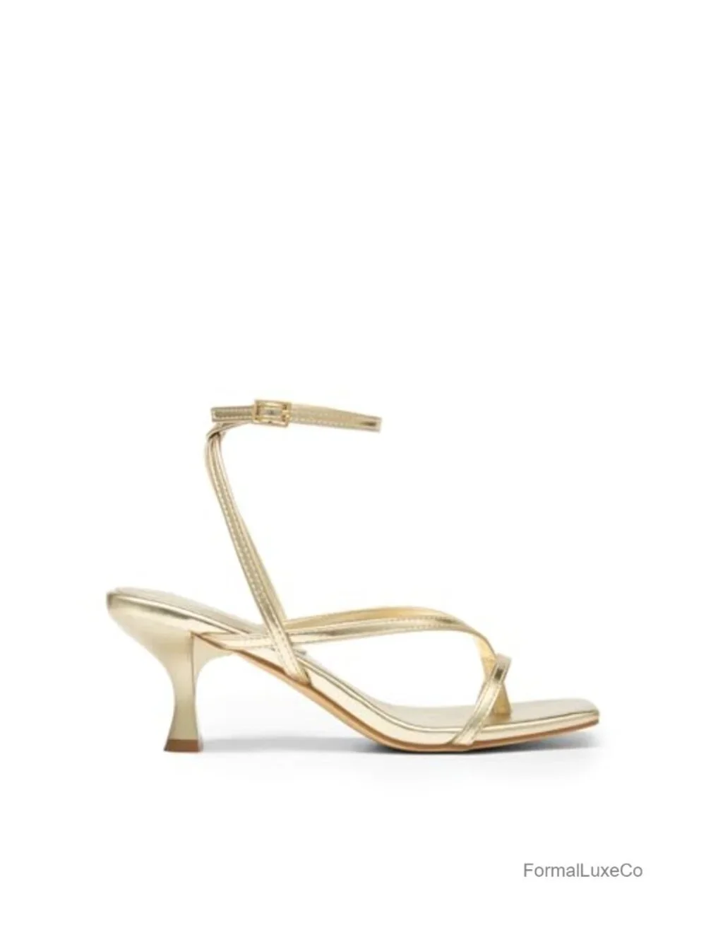 Strappy Square Toe Kitten Heel Sandals with Ankle Strap for Wedding Guest